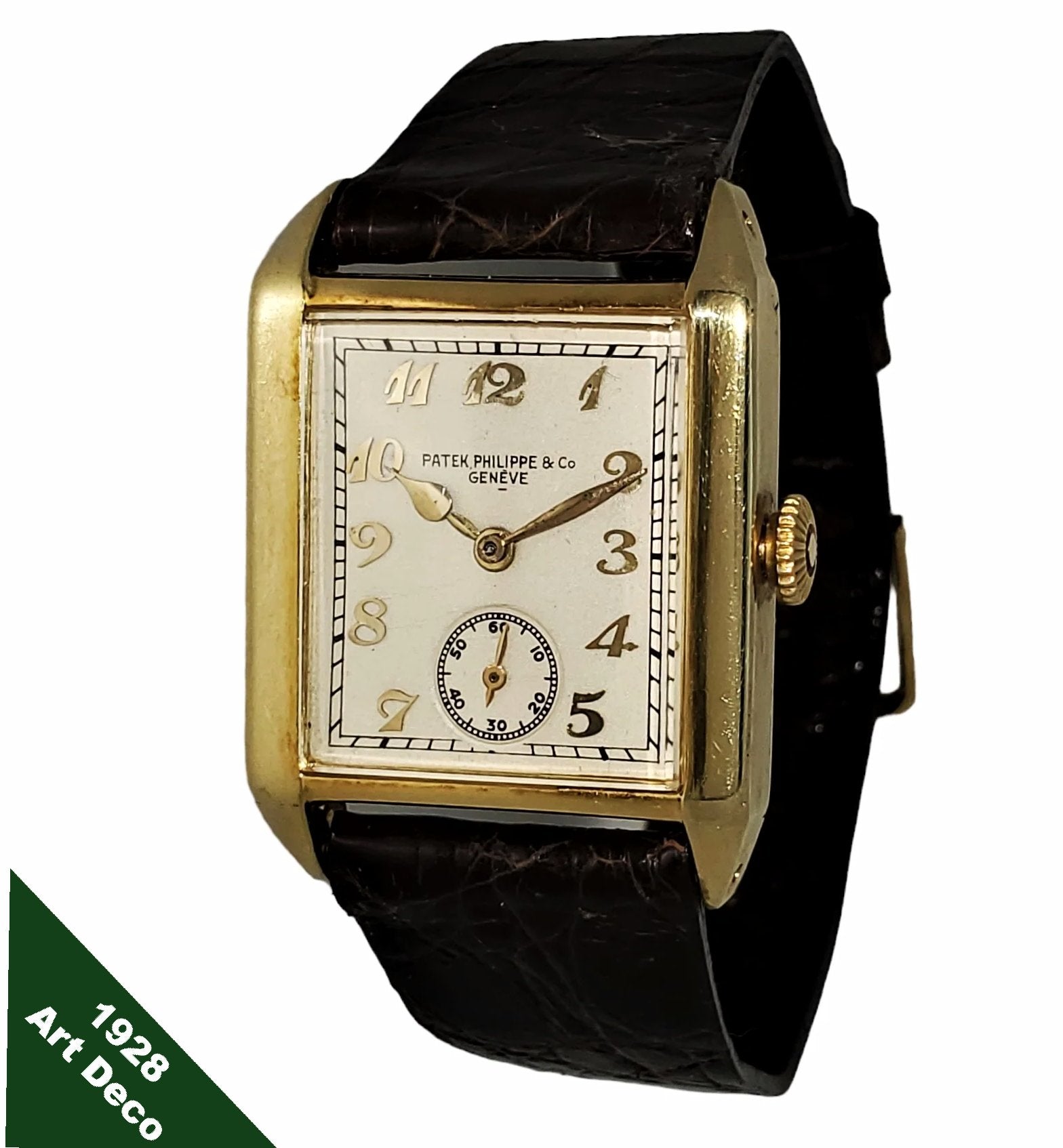 Patek Philippe early Art Deco rectangular tank style watch, made in 18K  with Breguet numerals Circa 1928