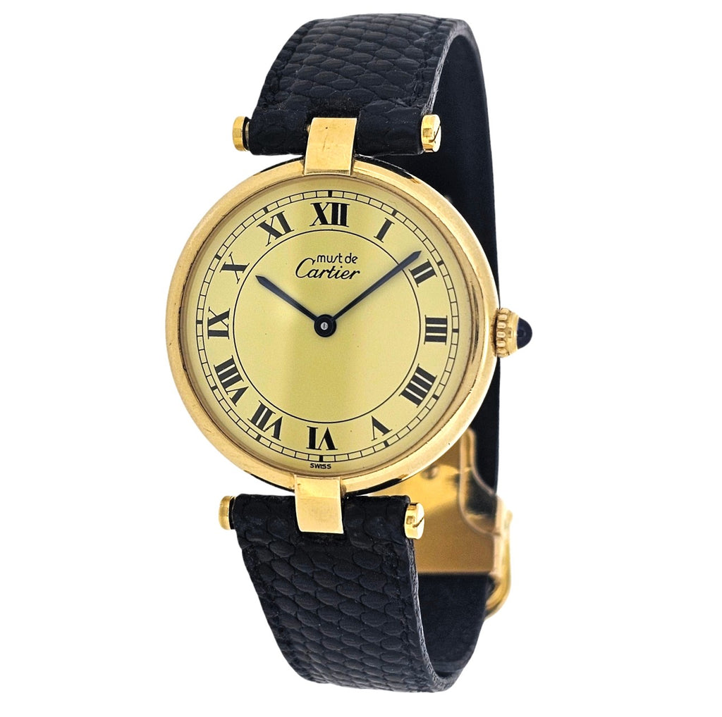 Cartier Paris Must Vendome GM (Large) Vermeil Watch. Complete Pouch &  Papers