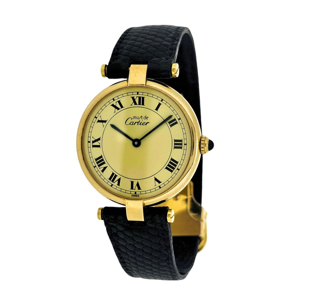 Cartier Paris Must Vendome GM (Large) Vermeil Watch. Complete Pouch &  Papers