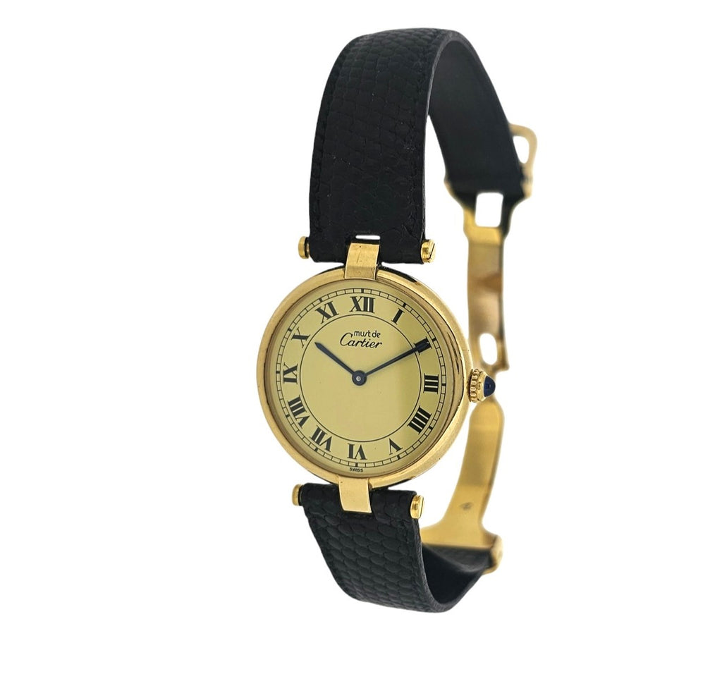 Cartier Paris Must Vendome GM (Large) Vermeil Watch. Complete Pouch &  Papers